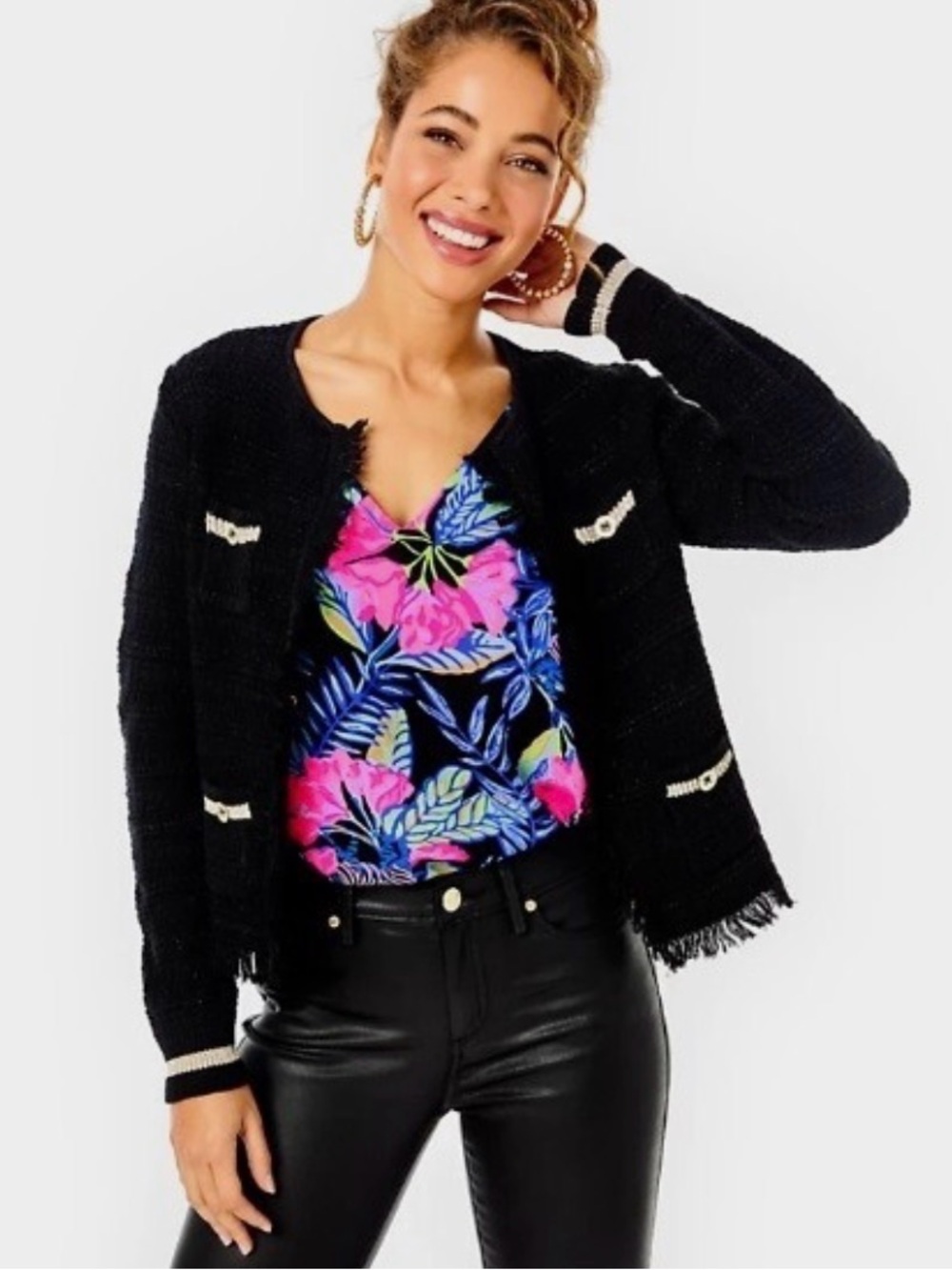 Lilly Pulitzer BECKINGTON CARDIGAN, BLACK METALLIC